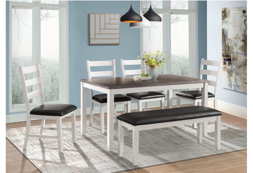 Rustic Grey Dining Table Set With Bench - Crown Mark 2270t 6 Pc Regent